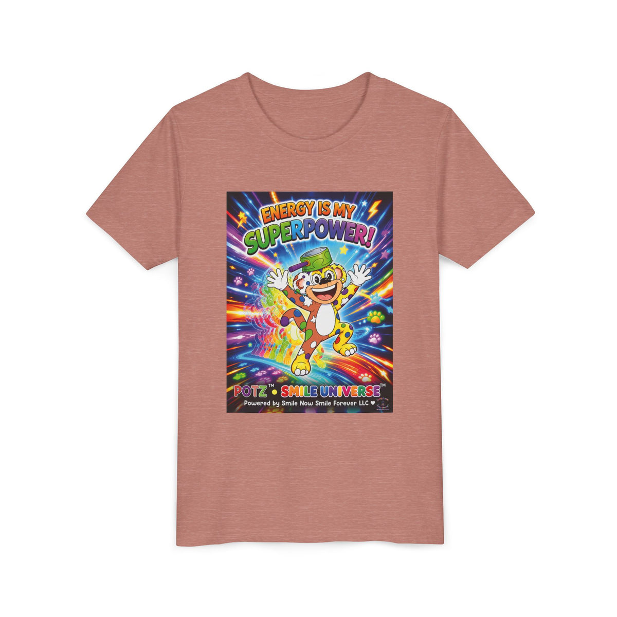 Potz™ Youth Short Sleeve Tee – "Energy is My Superpower!" Graphic Tee | Smile Universe Collection