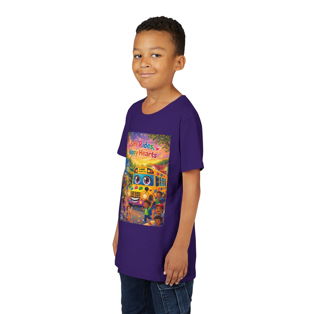 Lani™ Youth Short Sleeve Tee – "Safe Rides, Happy Hearts" Graphic