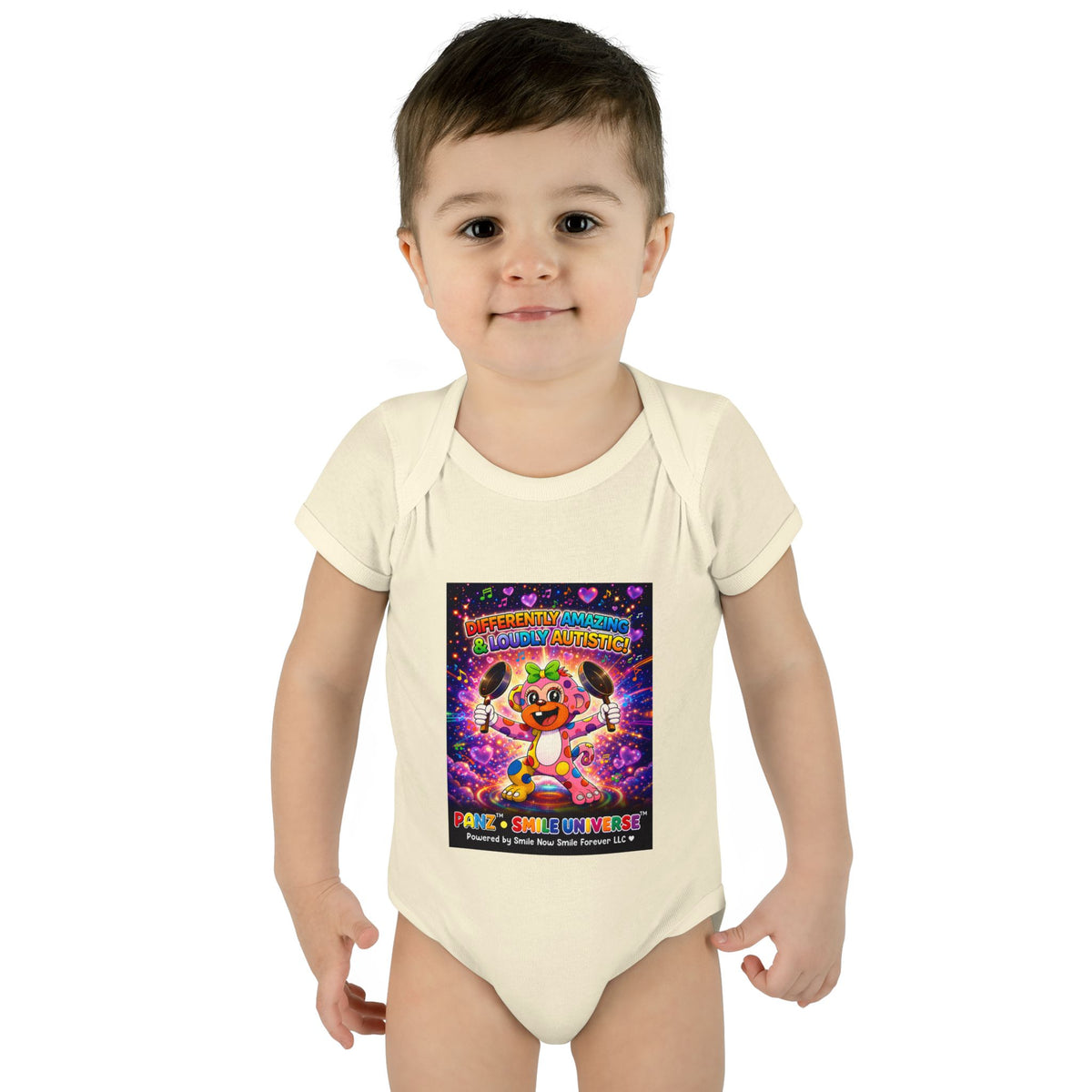 Panz™ Infant Baby Rib Bodysuit – "Differently Amazing & Loudly Autistic!" Graphic | Smile Universe Collection