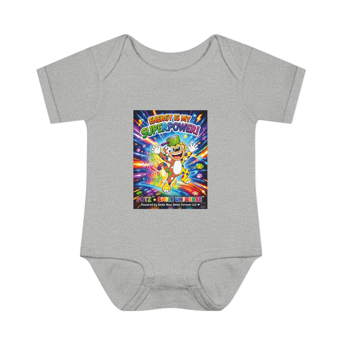 Potz™ Infant Baby Rib Bodysuit – "Energy is My Superpower!" Graphic Onesie | Smile Universe Collection