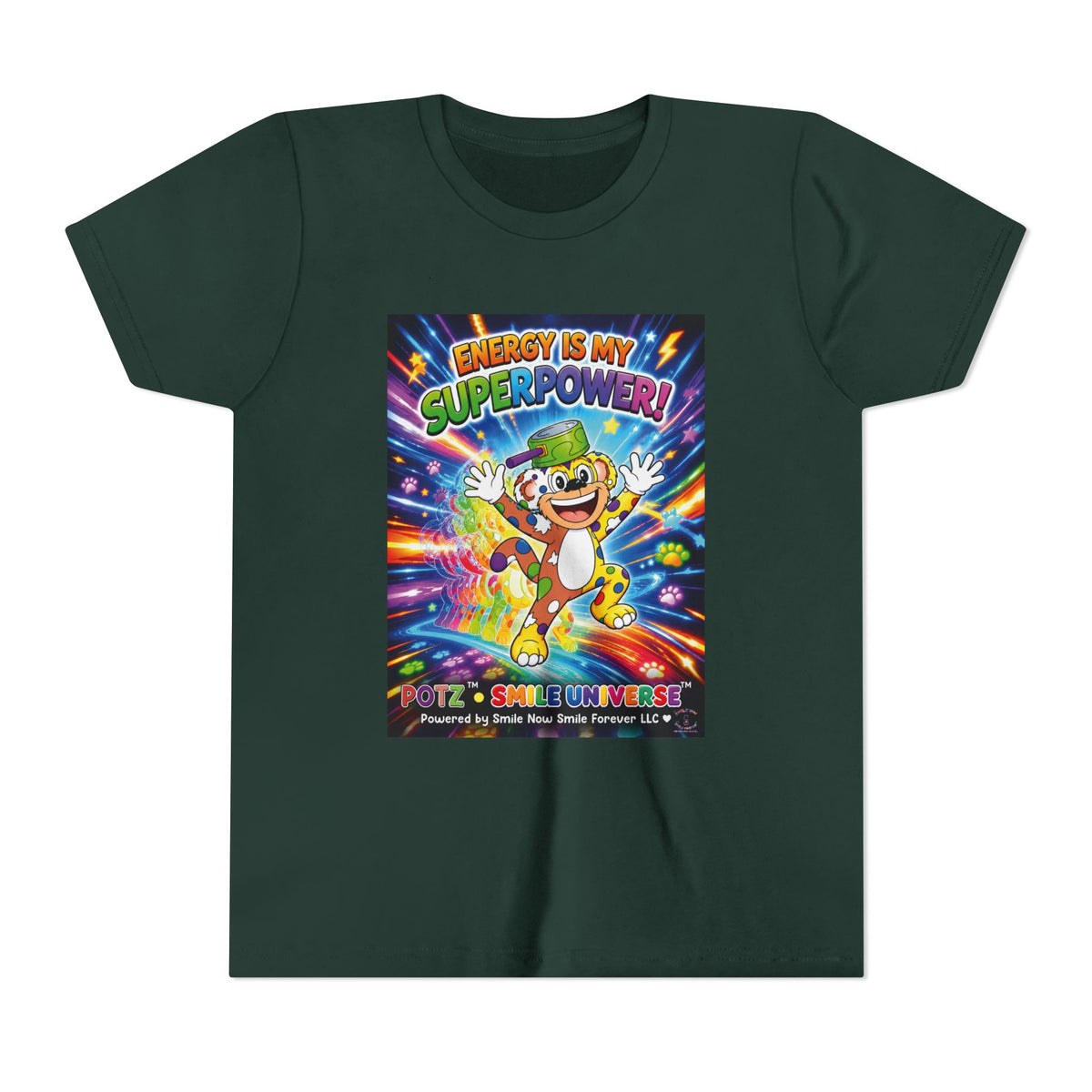 Potz™ Youth Short Sleeve Tee – "Energy is My Superpower!" Graphic Tee | Smile Universe Collection