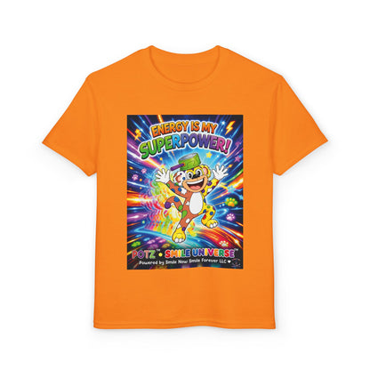 Potz™ Youth DryBlend® T-Shirt – "Energy is My Superpower!" Graphic Tee | Smile Universe Collection