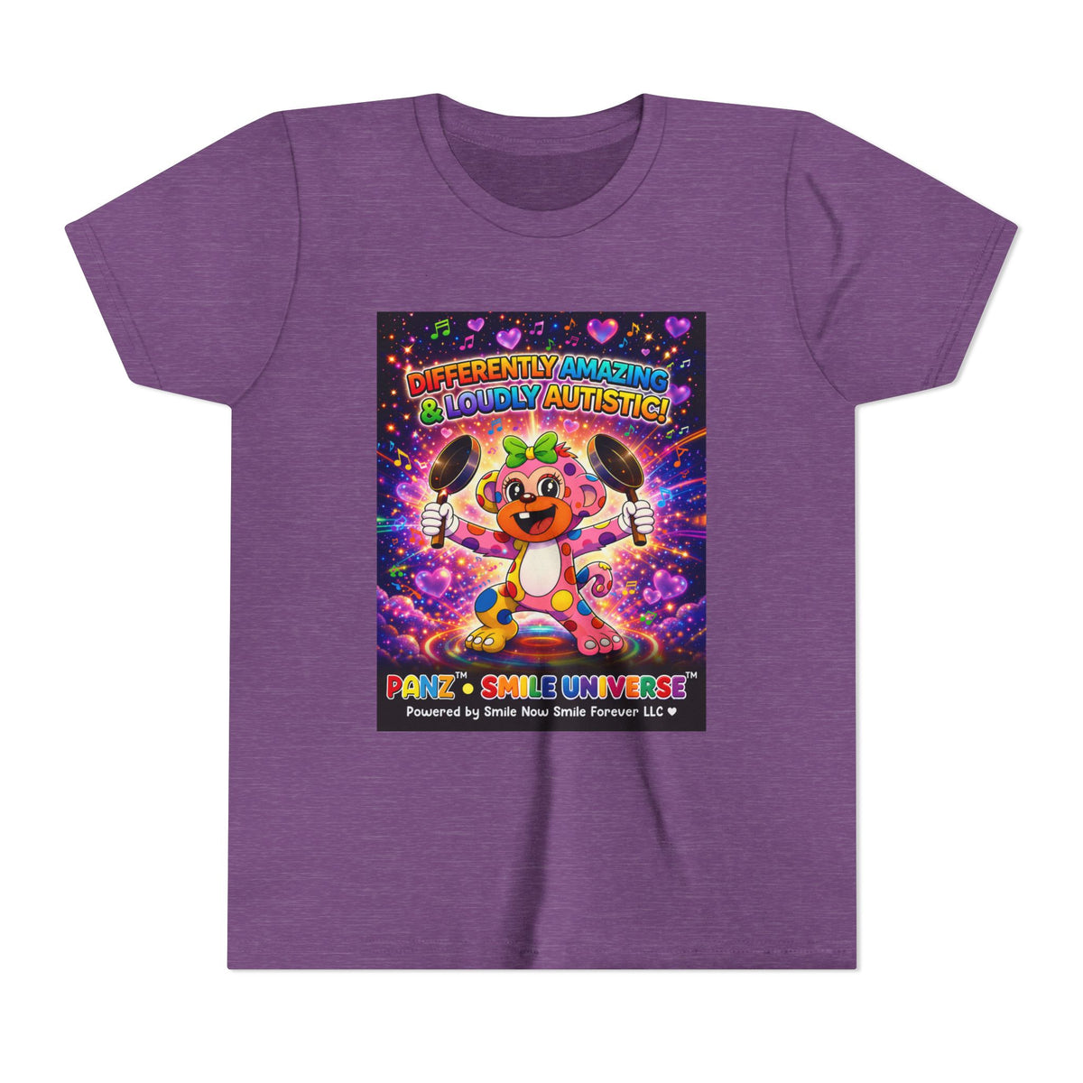 Panz™ Youth Short Sleeve Tee – "Differently Amazing & Loudly Autistic!" Graphic | Smile Universe Collection