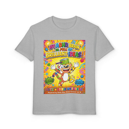 Potz™ Youth DryBlend® T-Shirt – "My ADHD Brain is Full of Brilliant Ideas!" Graphic Tee | Smile Universe Collection