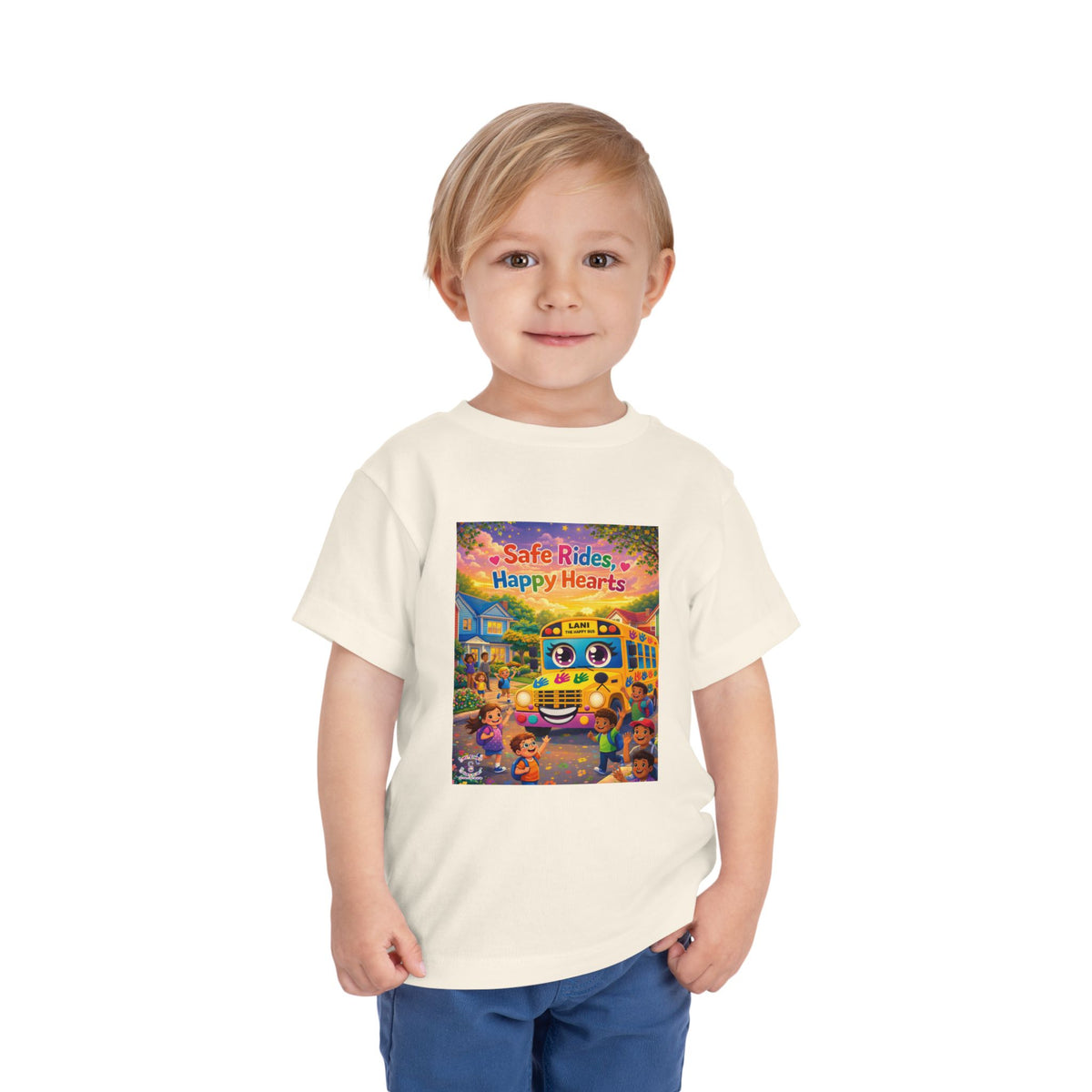 Lani™ Toddler Short Sleeve Tee – "Safe Rides, Happy Hearts" Graphic
