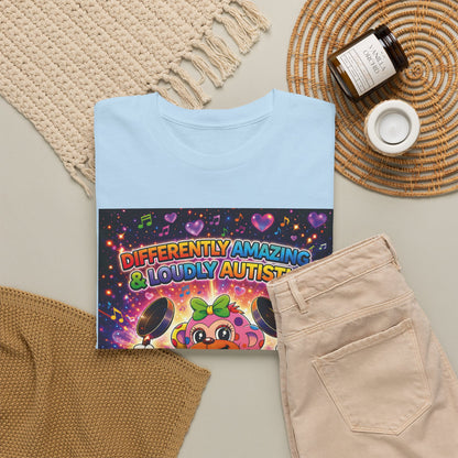 Panz™ Unisex Heavy Cotton™ Tee – "Differently Amazing & Loudly Autistic!" Graphic | Smile Universe Collection