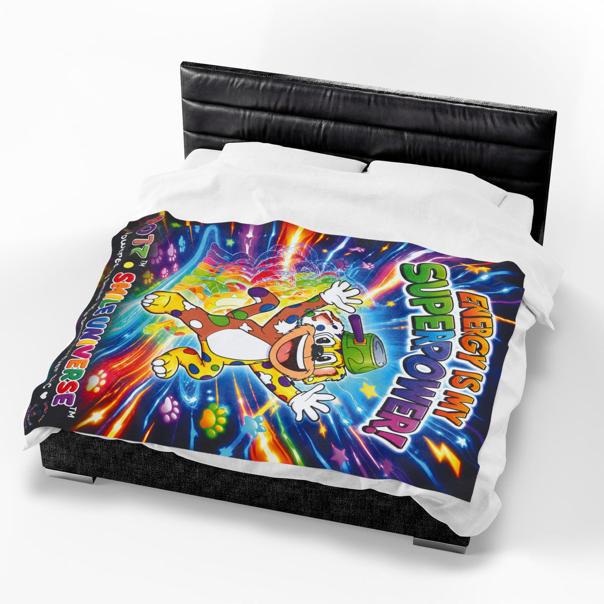 Potz™ Velveteen Plush Blanket – "Energy is My Superpower!" Graphic Throw | Smile Universe Collection