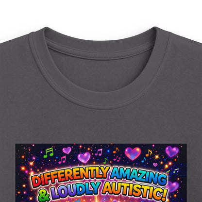 Panz™ Kids Softstyle Tee – "Differently Amazing & Loudly Autistic!" Graphic | Smile Universe Collection