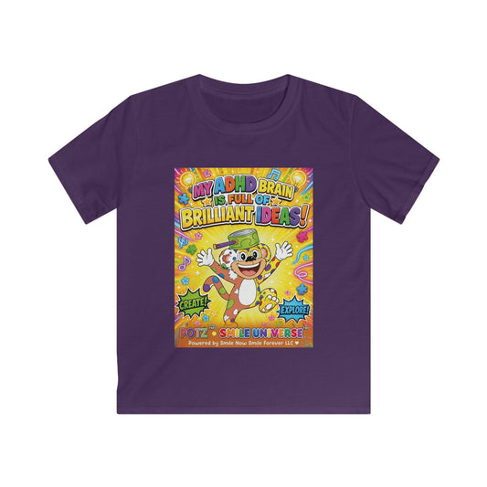 Potz™ Kids Softstyle Tee – "My ADHD Brain is Full of Brilliant Ideas!" Graphic Tee | Smile Universe Collection