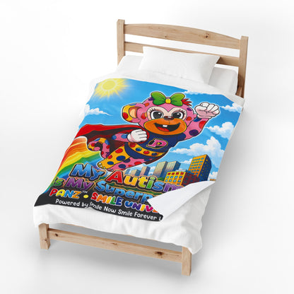 Panz™ Velveteen Plush Blanket – "My Autism is My Superpower" Graphic | Smile Universe Collection