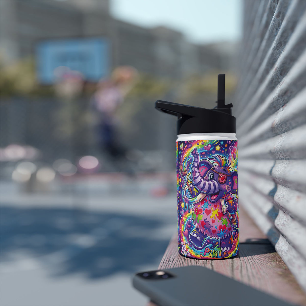 Piklez™ Stainless Steel Water Bottle with Standard Lid – "Magic Paint!" Graphic | Smile Universe Collection