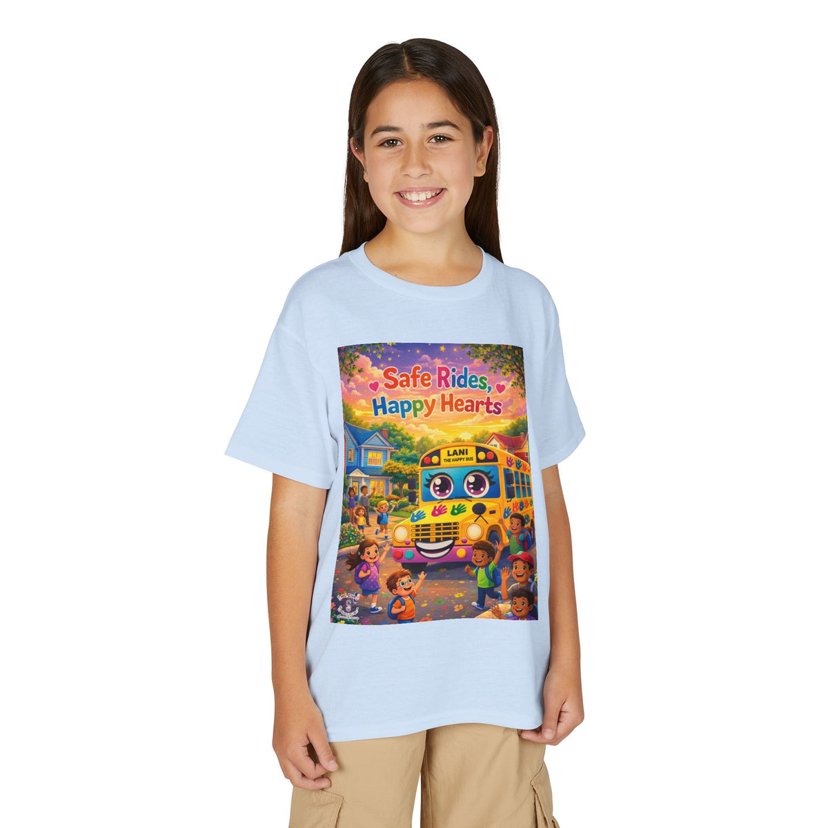 Lani™ Youth DryBlend® T-Shirt – "Safe Rides, Happy Hearts" Graphic