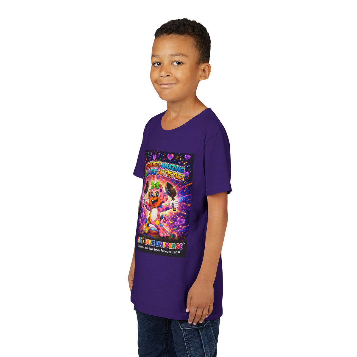 Panz™ Youth Short Sleeve Tee – "Differently Amazing & Loudly Autistic!" Graphic | Smile Universe Collection