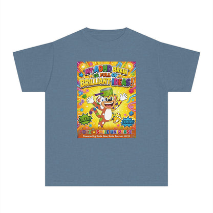 Potz™ Youth Midweight Tee – "My ADHD Brain is Full of Brilliant Ideas!" Graphic Tee | Smile Universe Collection