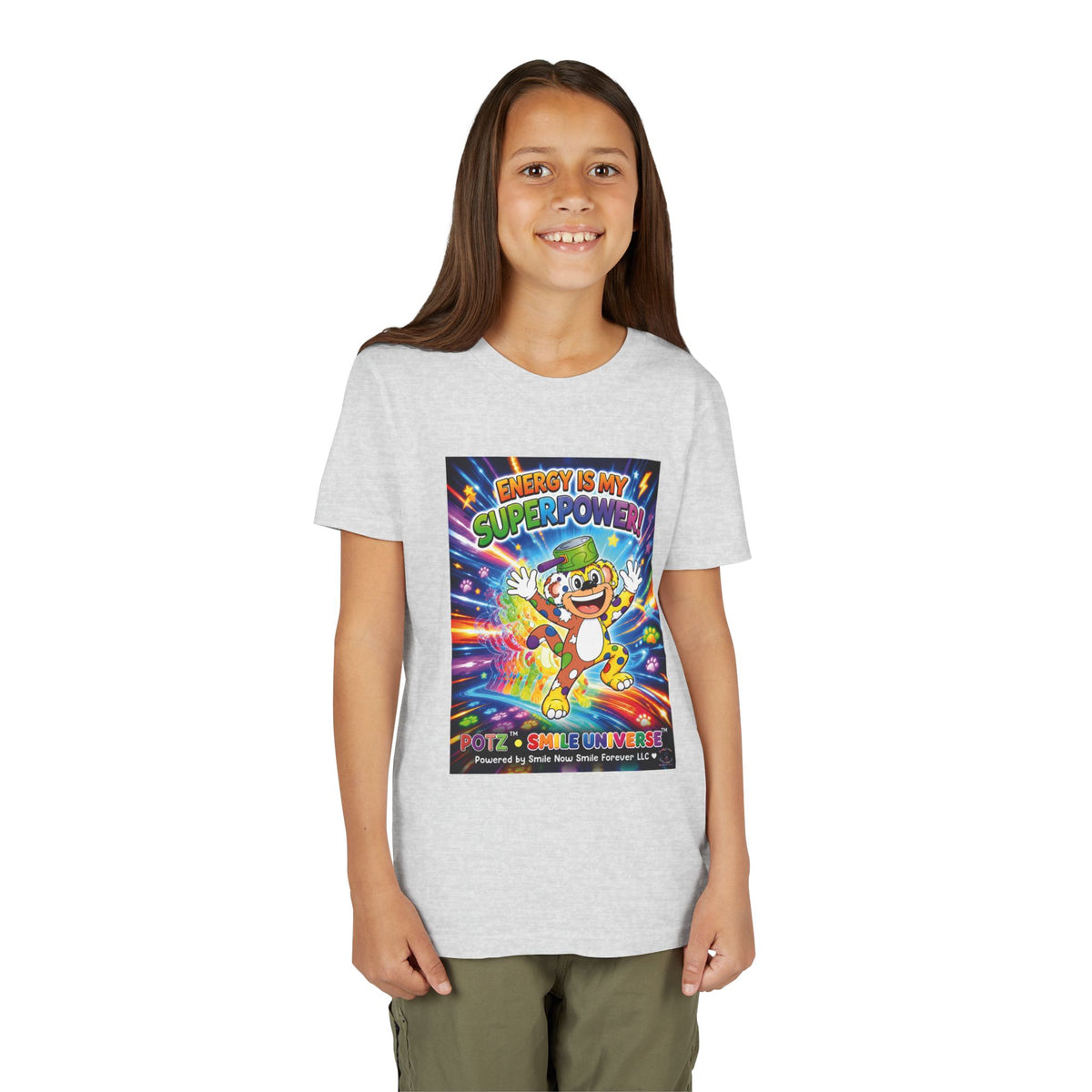 Potz™ Youth Short Sleeve Tee – "Energy is My Superpower!" Graphic Tee | Smile Universe Collection