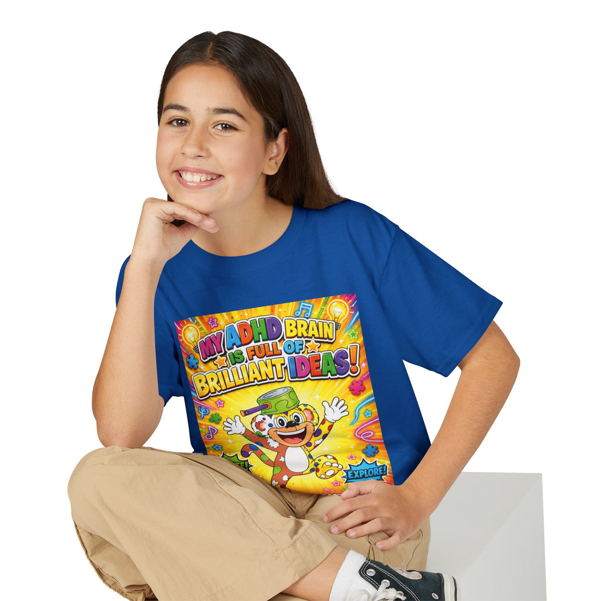 Potz™ Youth DryBlend® T-Shirt – "My ADHD Brain is Full of Brilliant Ideas!" Graphic Tee | Smile Universe Collection