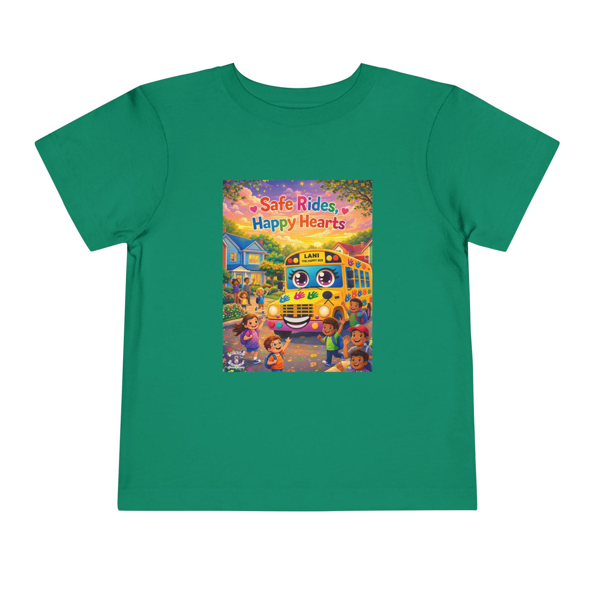 Lani™ Toddler Short Sleeve Tee – "Safe Rides, Happy Hearts" Graphic