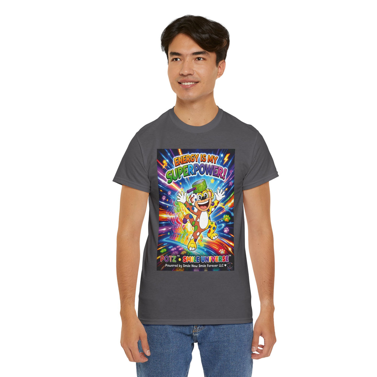Potz™ Unisex Heavy Cotton™ Tee – "Energy is My Superpower!" Graphic Tee | Smile Universe Collection