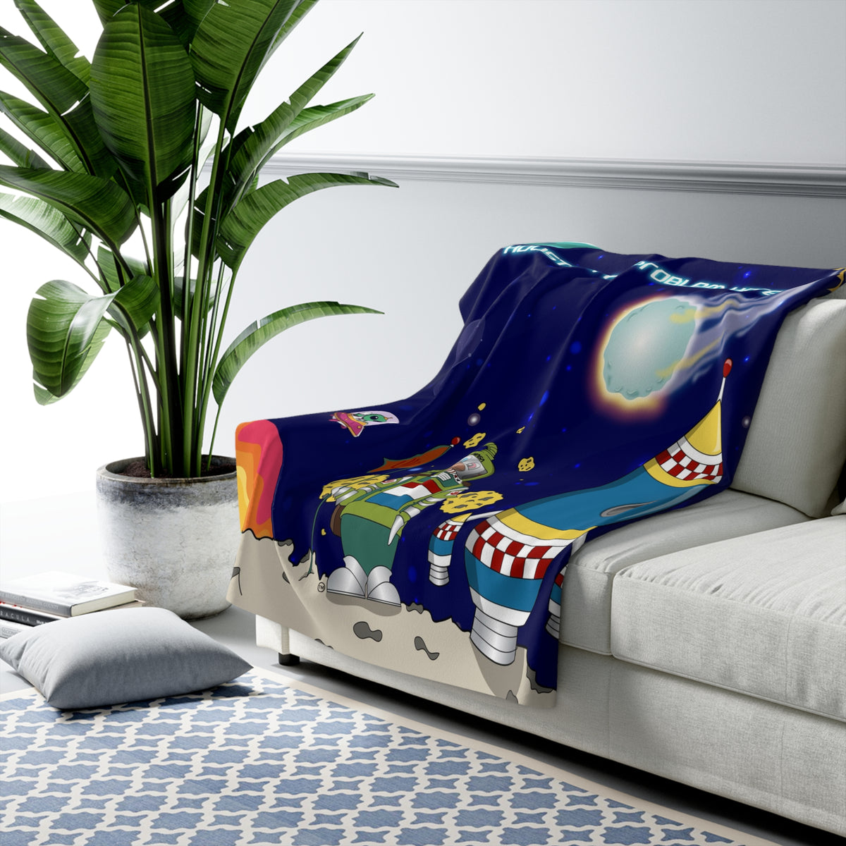 TuBz™ Sherpa Fleece Blanket – "Houston, No Problem Here!" Graphic | Smile Universe Collection