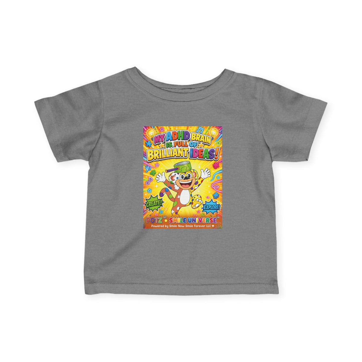 Potz™ Infant Fine Jersey Tee – "My ADHD Brain is Full of Brilliant Ideas!" Graphic Tee | Smile Universe Collection