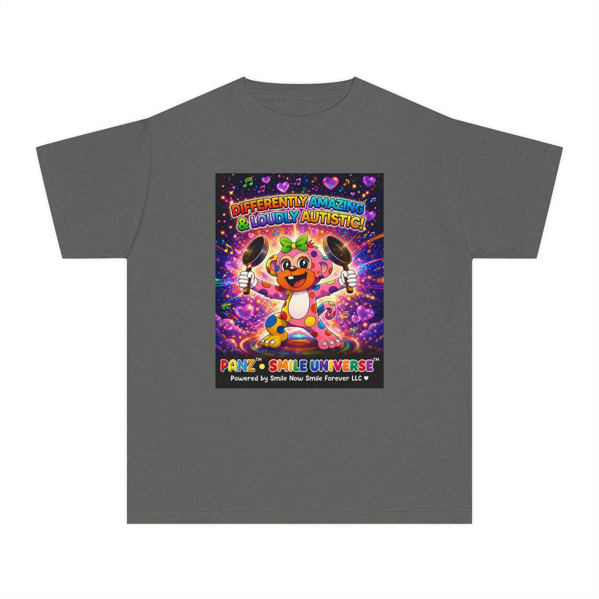 Panz™ Youth Midweight Tee – "Differently Amazing & Loudly Autistic!" Graphic | Smile Universe Collection