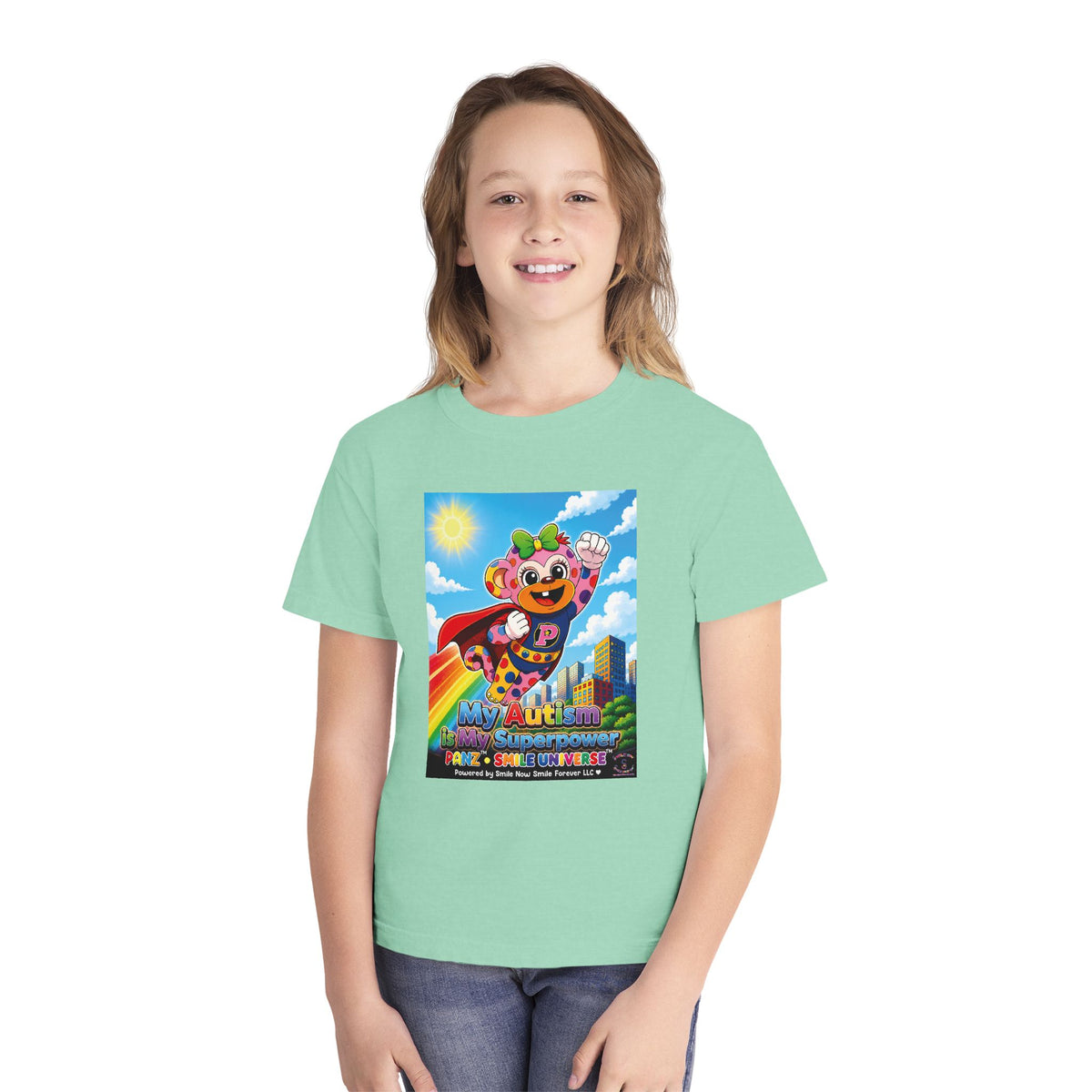 Panz™ Youth Midweight Tee – "My Autism is My Superpower" Graphic | Smile Universe Collection