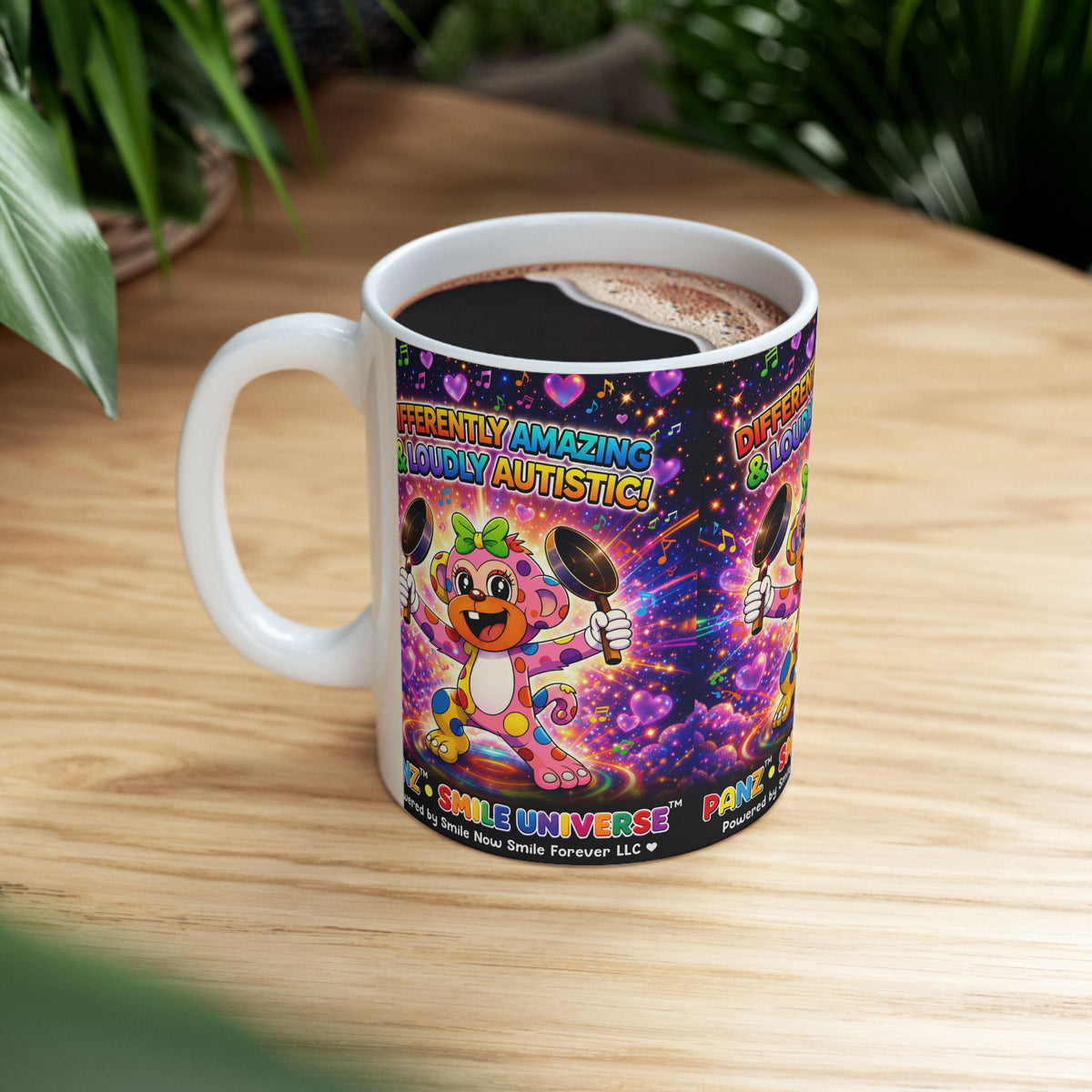 Panz™ Ceramic Mug (11oz & 15oz) – "Differently Amazing & Loudly Autistic!" Graphic | Smile Universe Collection