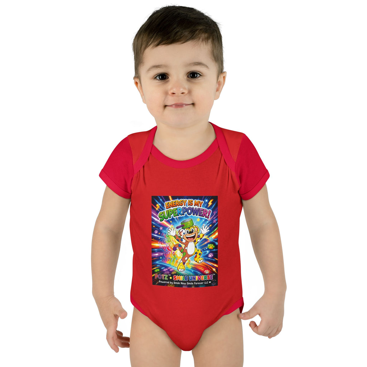 Potz™ Infant Baby Rib Bodysuit – "Energy is My Superpower!" Graphic Onesie | Smile Universe Collection