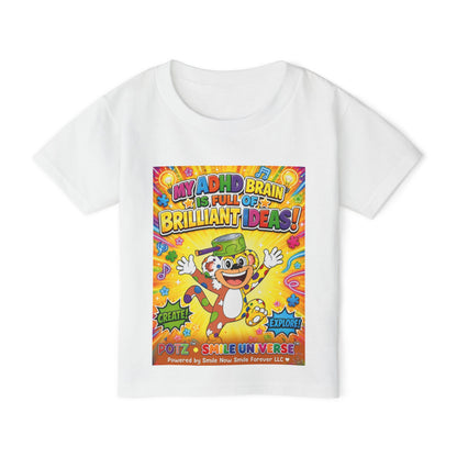 Potz™ Heavy Cotton™ Toddler T-Shirt – "My ADHD Brain is Full of Brilliant Ideas!" Graphic Tee | Smile Universe Collection