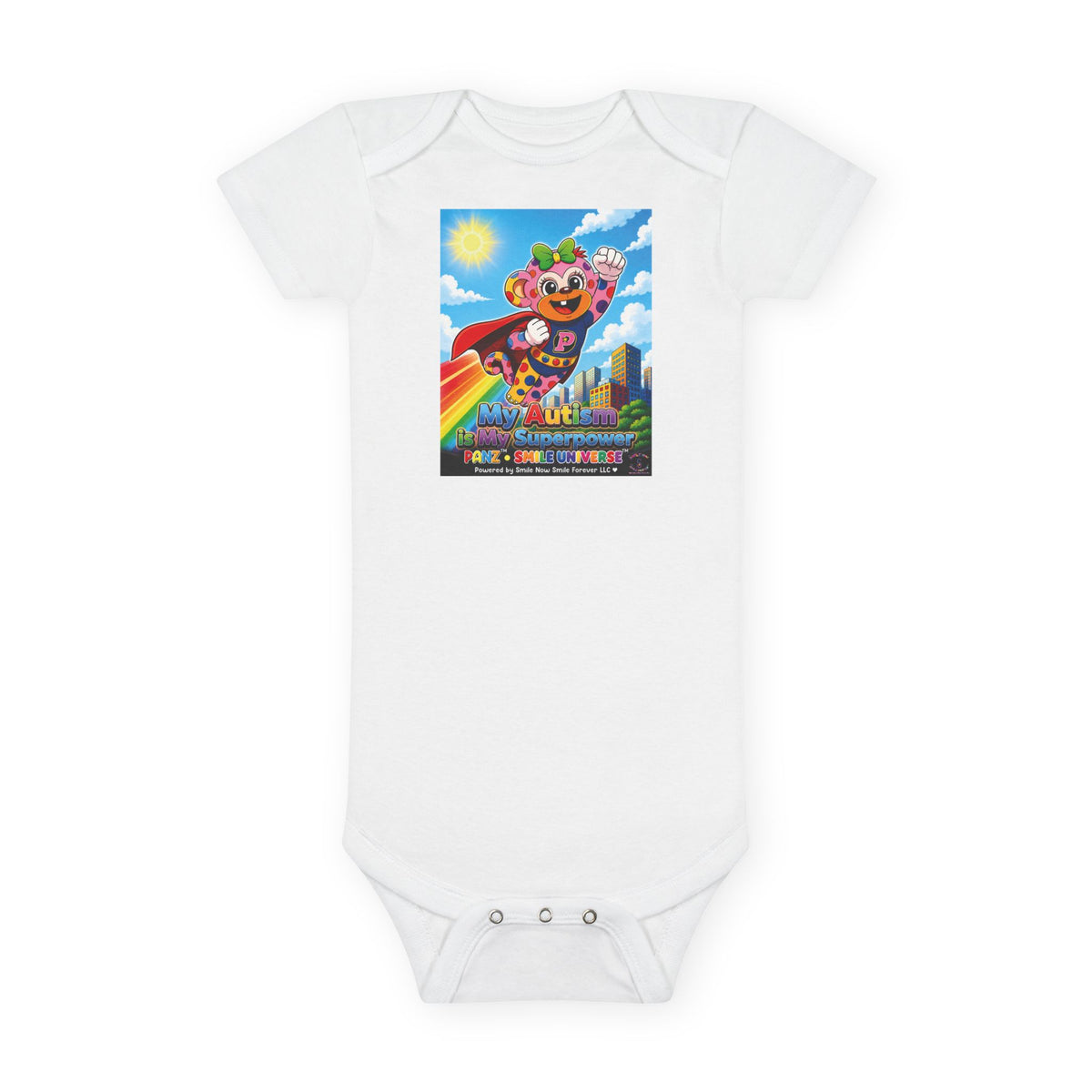 Panz™ Baby Short Sleeve Onesie® – "My Autism is My Superpower" Graphic | Smile Universe Collection