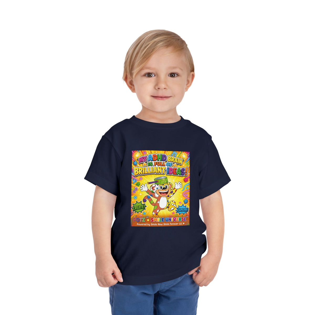Potz™ Toddler Short Sleeve Tee – "My ADHD Brain is Full of Brilliant Ideas!" Graphic Tee | Smile Universe Collection