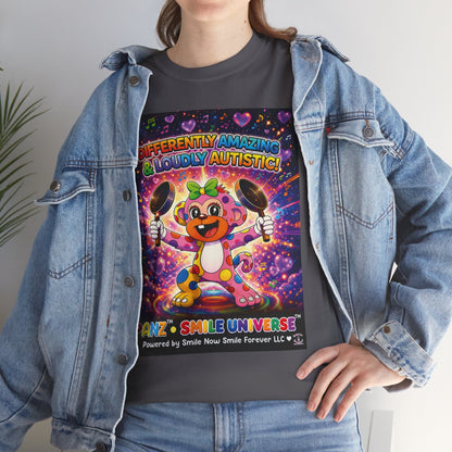 Panz™ Unisex Heavy Cotton™ Tee – "Differently Amazing & Loudly Autistic!" Graphic | Smile Universe Collection