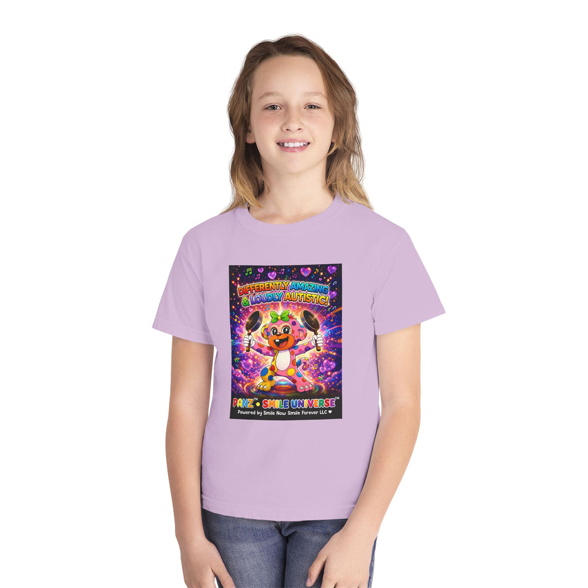 Panz™ Youth Midweight Tee – "Differently Amazing & Loudly Autistic!" Graphic | Smile Universe Collection