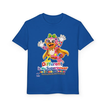 Panz™ Youth DryBlend® T-Shirt – "Different is My Superpower" Graphic | Smile Universe Collection