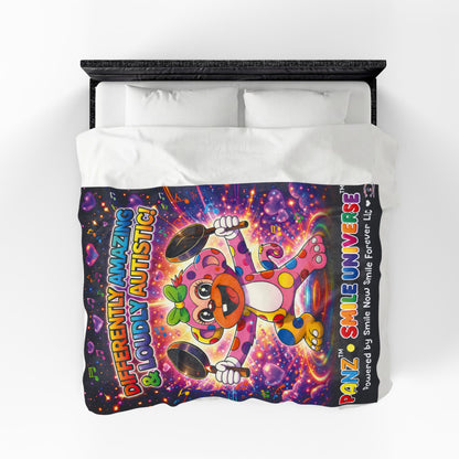Panz™ Velveteen Plush Blanket – "Differently Amazing & Loudly Autistic!" Graphic | Smile Universe Collection