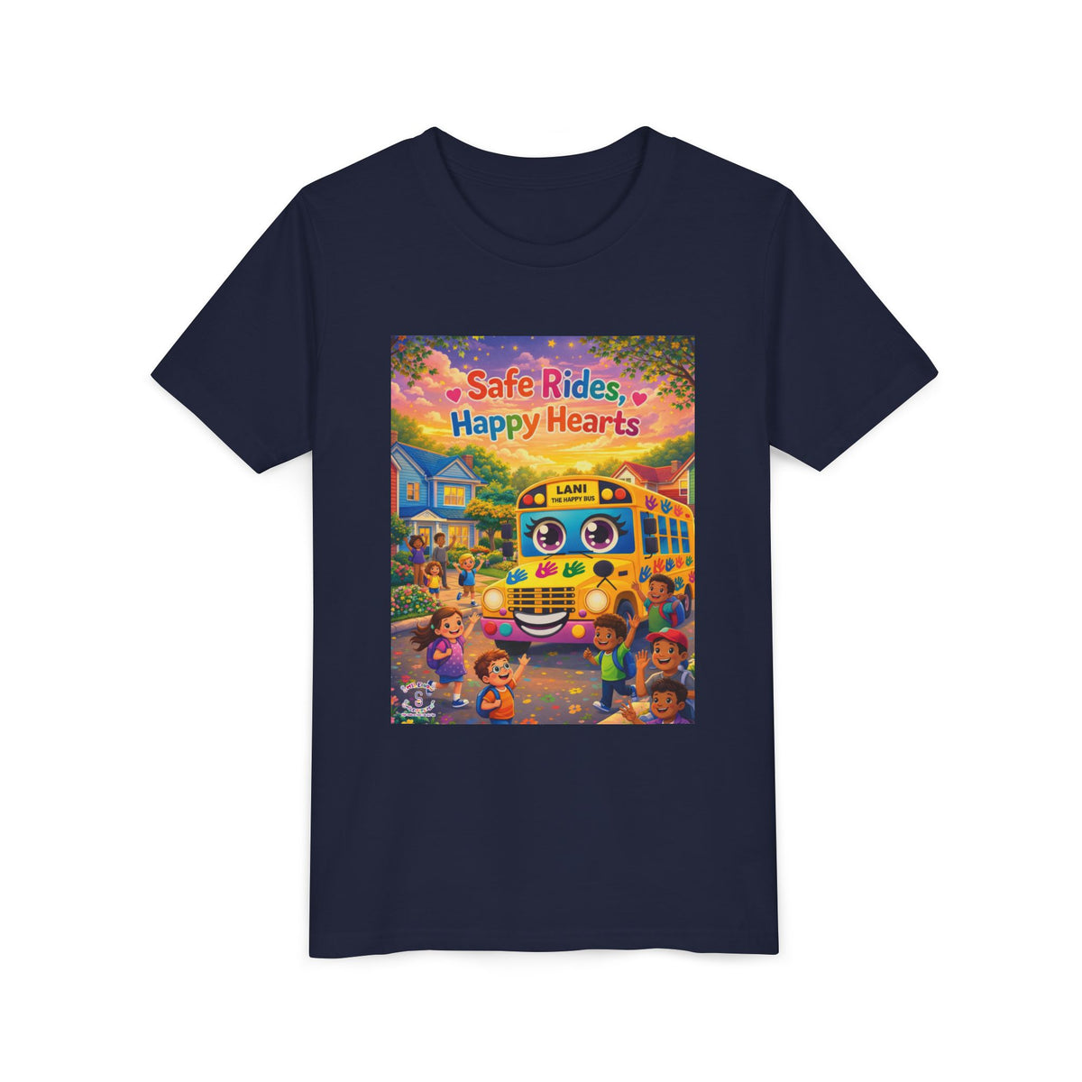 Lani™ Youth Short Sleeve Tee – "Safe Rides, Happy Hearts" Graphic