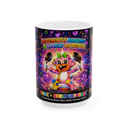 Panz™ Ceramic Mug (11oz & 15oz) – "Differently Amazing & Loudly Autistic!" Graphic | Smile Universe Collection