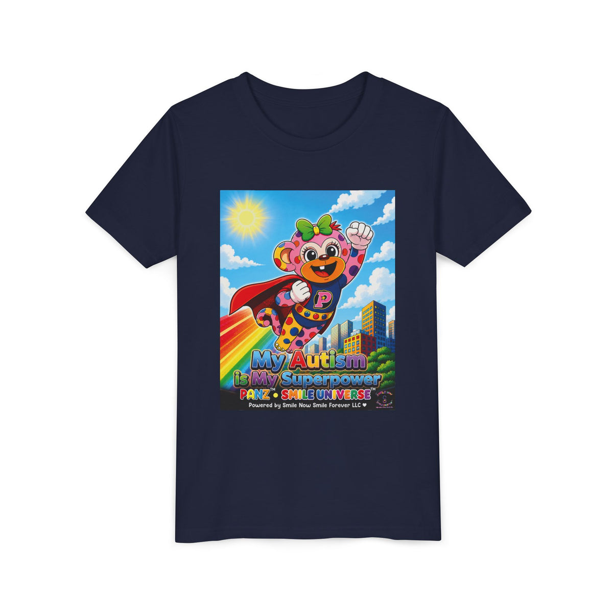 Panz™ Youth Short Sleeve Tee – "My Autism is My Superpower" Graphic | Smile Universe Collection