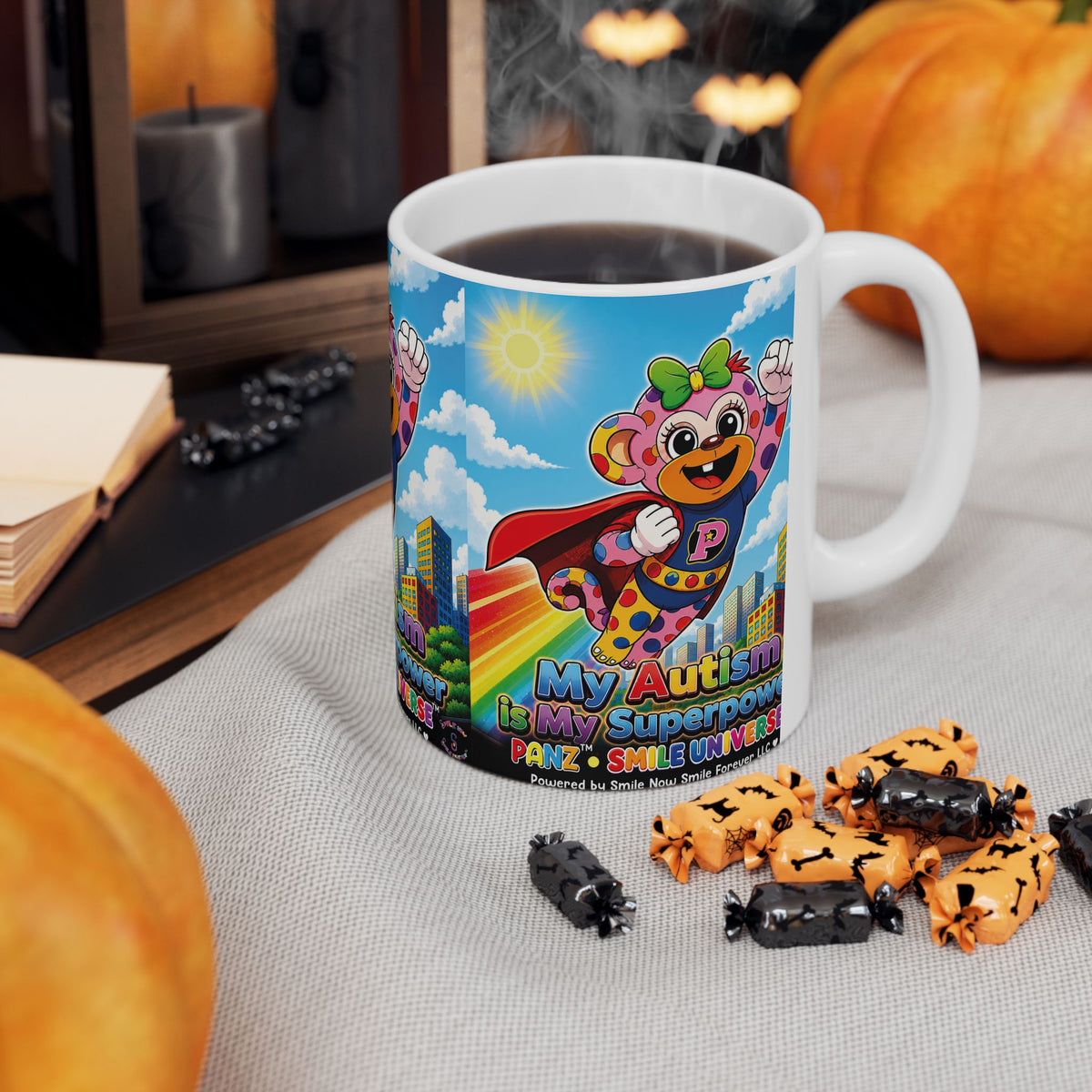 Panz™ Ceramic Mug (11oz & 15oz) – "My Autism is My Superpower" Graphic | Smile Universe Collection