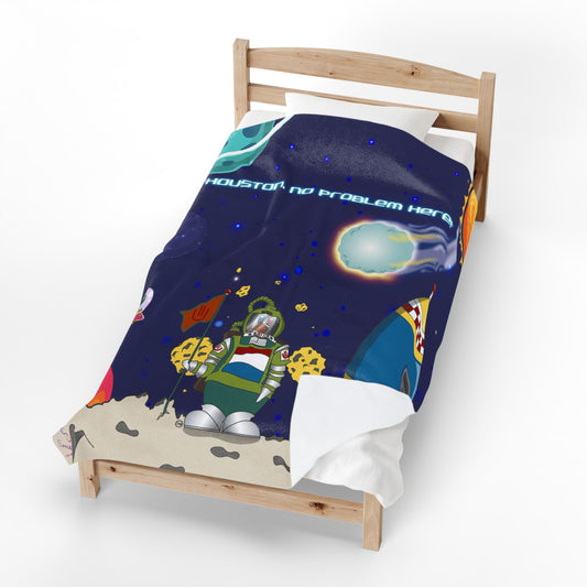 TuBz™ Velveteen Plush Blanket – "Houston, No Problem Here!" Graphic | Smile Universe Collection