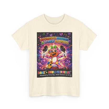 Panz™ Unisex Heavy Cotton™ Tee – "Differently Amazing & Loudly Autistic!" Graphic | Smile Universe Collection