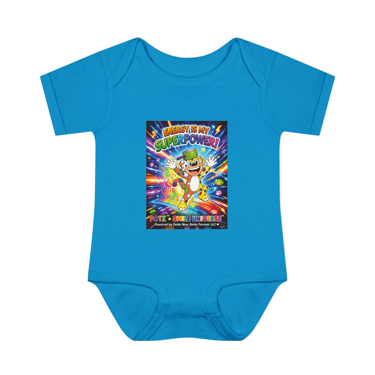 Potz™ Infant Baby Rib Bodysuit – "Energy is My Superpower!" Graphic Onesie | Smile Universe Collection