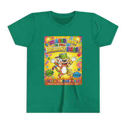 Potz™ Youth Short Sleeve Tee – "My ADHD Brain is Full of Brilliant Ideas!" Graphic Tee | Smile Universe Collection