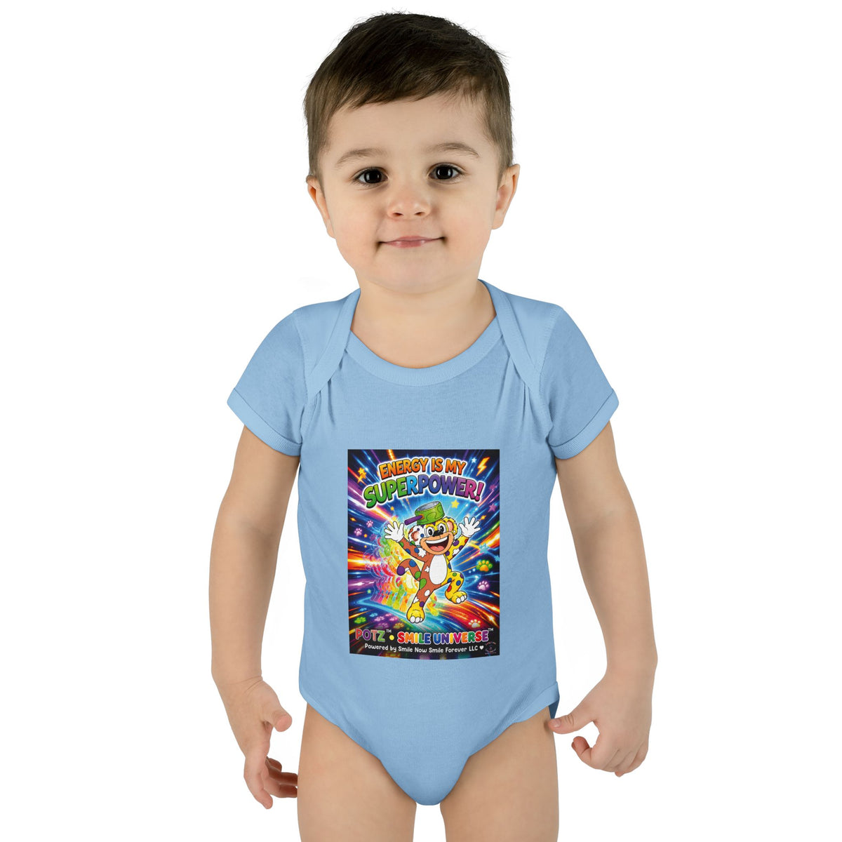 Potz™ Infant Baby Rib Bodysuit – "Energy is My Superpower!" Graphic Onesie | Smile Universe Collection