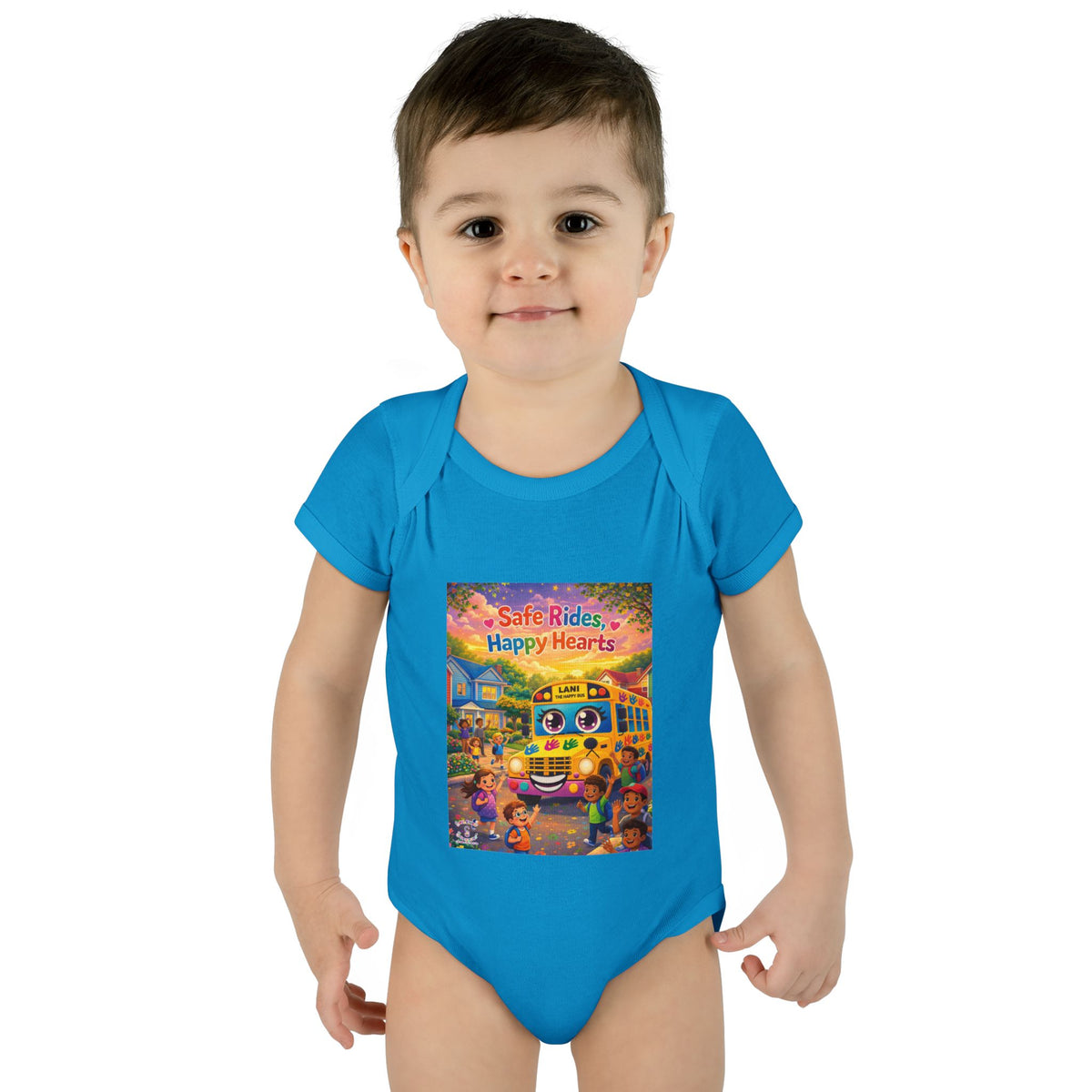 Lani™ Infant Baby Rib Bodysuit – "Safe Rides, Happy Hearts" Graphic