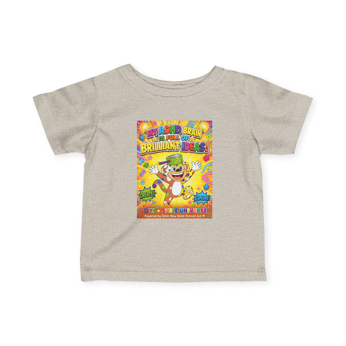 Potz™ Infant Fine Jersey Tee – "My ADHD Brain is Full of Brilliant Ideas!" Graphic Tee | Smile Universe Collection