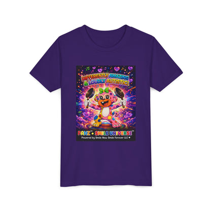 Panz™ Youth Short Sleeve Tee – "Differently Amazing & Loudly Autistic!" Graphic | Smile Universe Collection