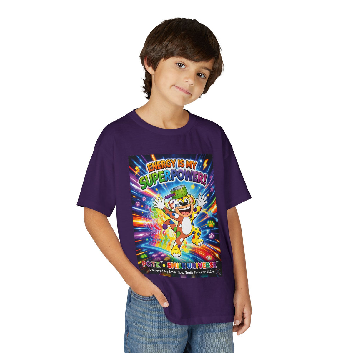 Potz™ Youth DryBlend® T-Shirt – "Energy is My Superpower!" Graphic Tee | Smile Universe Collection