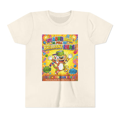 Potz™ Youth Short Sleeve Tee – "My ADHD Brain is Full of Brilliant Ideas!" Graphic Tee | Smile Universe Collection