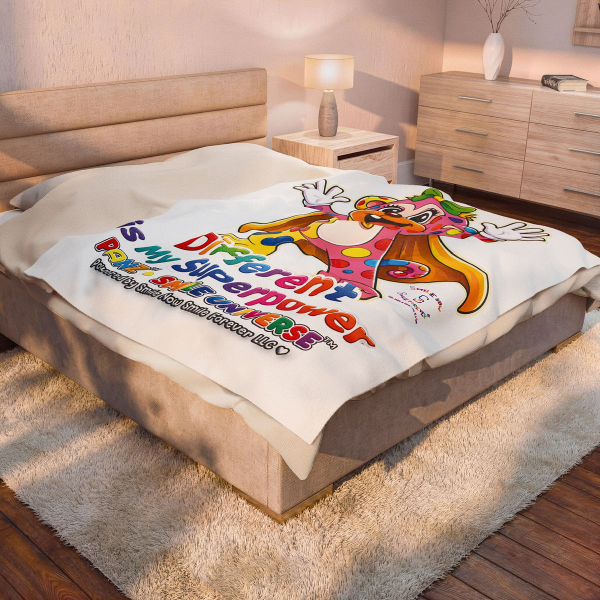 Panz™ Velveteen Plush Blanket – "Different is My Superpower" Graphic | Smile Universe Collection